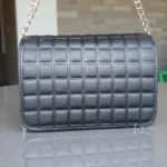 Embossed Grid Leather Flap Chain Crossbody – Jet Black - Image 5