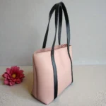 Minimal Contrast Strap Tote Handbag Blush Pink table display lifestyle view